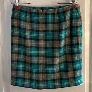 Talbots mini skirt turquoise and grey plaid, fully lined, size 6P, NWOT